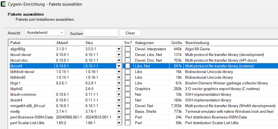 Das Paket-Auswahlfenster